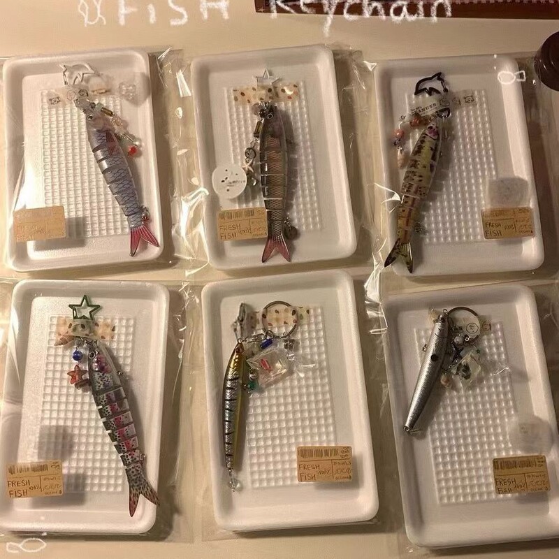 Fish Keychain Fish Hook Keychain Lure Plastic Bait Keychain Backpack Pendant Creative Bag Pendant