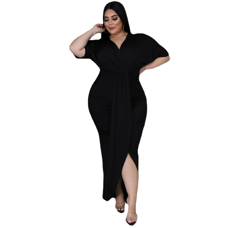 Vestido elegante de manga corta verde para primavera y otoño, falda irregular de color sólido, vestido versátil de talla grande para la hora del té.