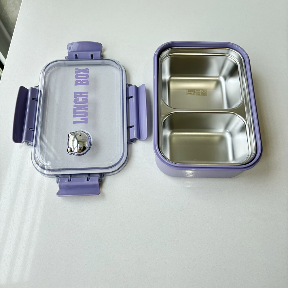 Leichte, luxuriöse Lunchbox aus Edelstahl 304 mit zwei Fächern, isolierte Lunchbox für Studenten und Büroangestellte in Lebensmittelqualität_voghion.com