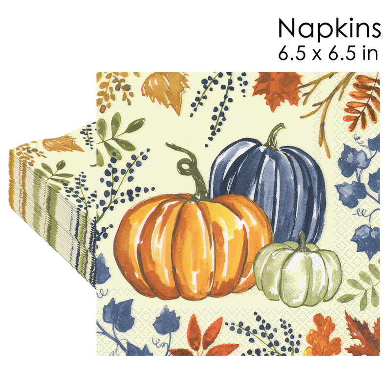 New in Stock Autumn Thanksgiving Party Yellow Outline Watercolor Pumpkin Maple Leaf Disposable Square Napkins
