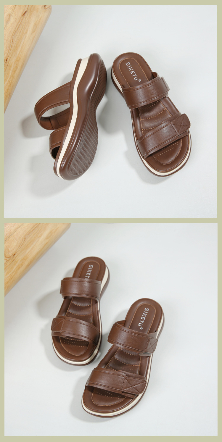Dép sandal nữ xỏ ngón đế dày chống trơn mùa hè 2026 — Màu nâu, Màu camel, Màu xanh ngọc chi tiết 14