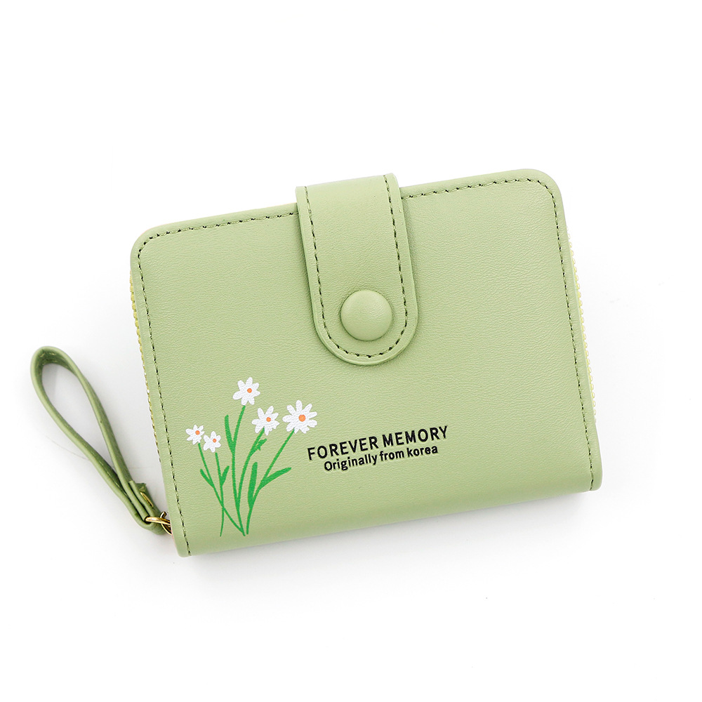 Fresco estilo coreano flor pequeña billetera corta tarjeta de órgano hebilla bolso de cambio bolso de cremallera bolsa de mano