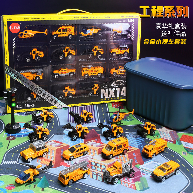 Coche de ingeniería de aleación para niños, simulador de excavadora, coche de juguete deslizante, niño, excavadora, mezcladora, juego de camión de bomberos