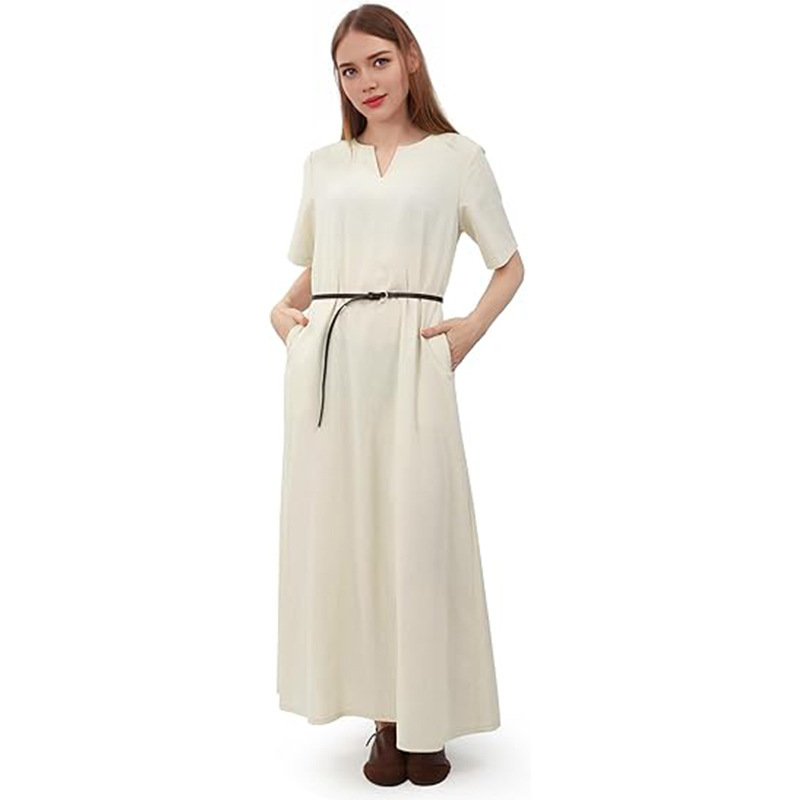 Medieval Linen Dress with Pocket Nightgown Renaissance Peasant Cosplay Dress Women
