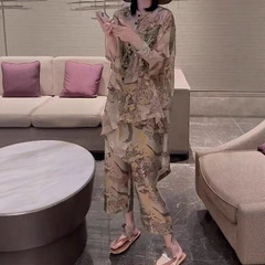 复古时尚套装女2025年秋季拼接设计感防晒上衣百搭休闲裤套装大码