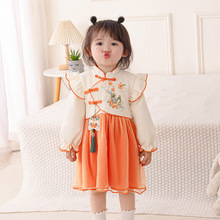 婴儿新中式连衣裙2025春季女宝宝公主裙子女童长袖网纱裙春秋3551