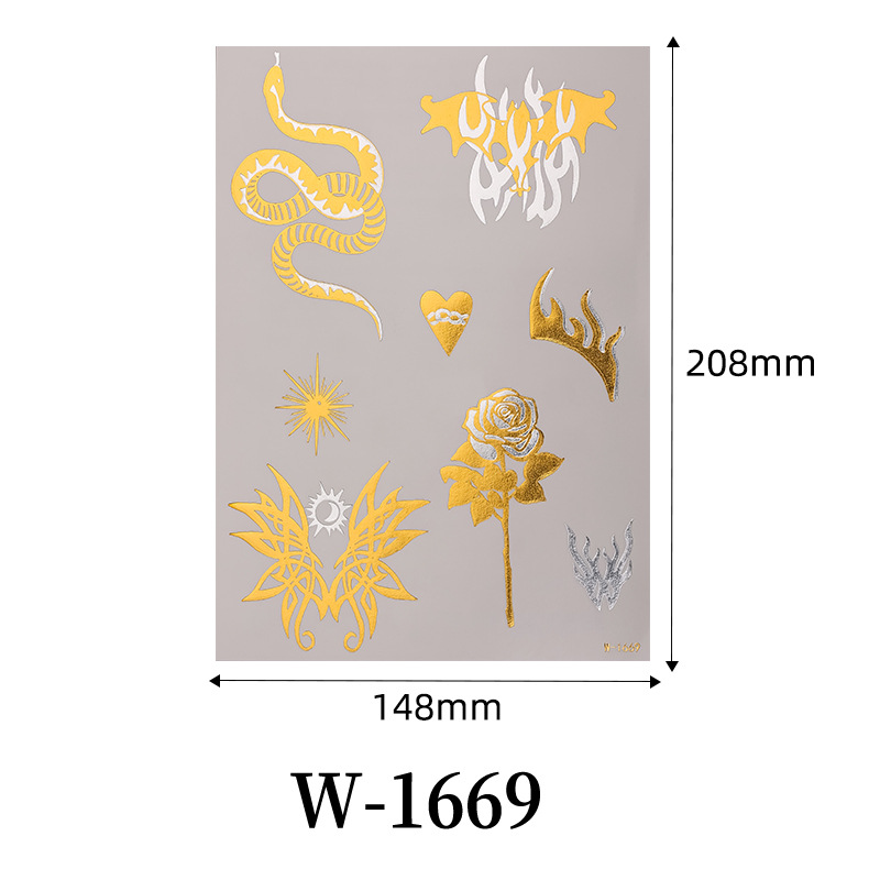 Pegatinas de tatuaje de estampado transfronterizo impermeable Europa y América plata estampado metal estampado tatuaje flash pegatinas de tatuaje desechables temporales personalizadas