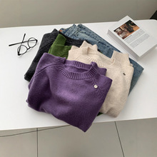 秋冬圆领钉扣套头含羊毛针织衫女糯叽叽兔绒插肩袖毛衣外套保暖