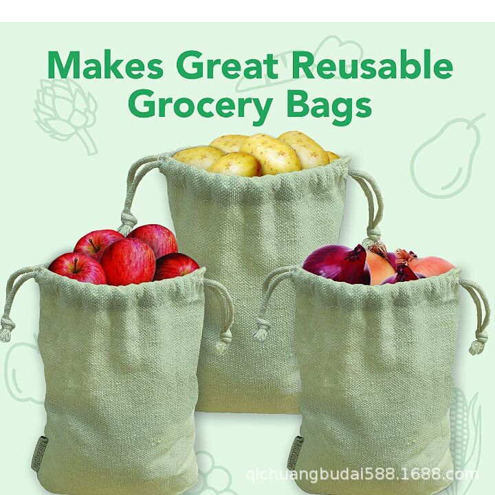 齐创推荐棉帆布束口袋现货棉布抽绳袋大米蔬菜食品拉绳收纳麻布袋