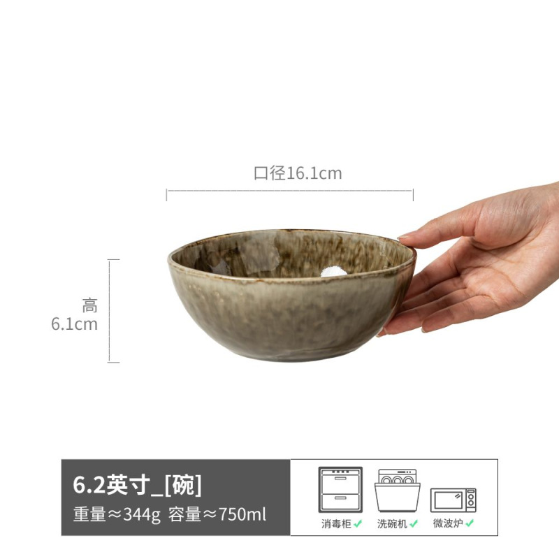 Tazón de cerámica de estilo retro, tazón para ensalada de estilo japonés, tazón para uso doméstico, tazón para fideos instantáneos, vajilla, tazón para sopa de lujo ligero y de alta calidad, tazón para arroz.