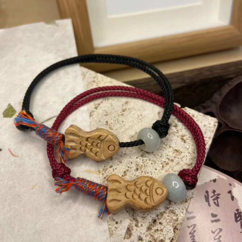 Little Red Book's Same Style Good Luck Koi Handmade Transfer Beads Braided Hand Rope Red Rope Bracelet Couple Gift for Friends