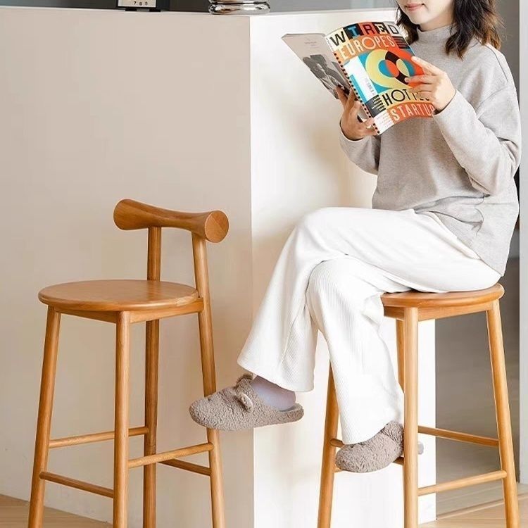 Scandinavian Light Luxury Cherry Color Bar Chair Modern Household High Stool Butterfly Back Chair Solid Wood High Stool Bar Chair