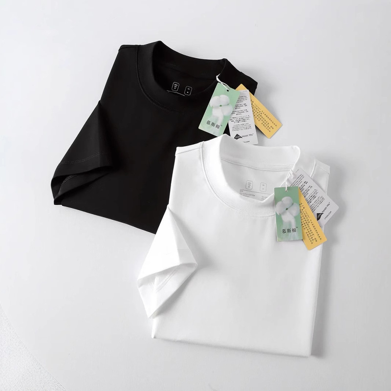 High-grade Supima cotton! Summer High-end Men's T-shirt with Elegant Chimney Collar Horse Short-sleeved T-shirt Men's Half-sleeved Solid Color