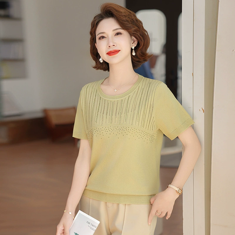 2025 новая мама летняя рубашка с круглым вырезом из ледяного шелка