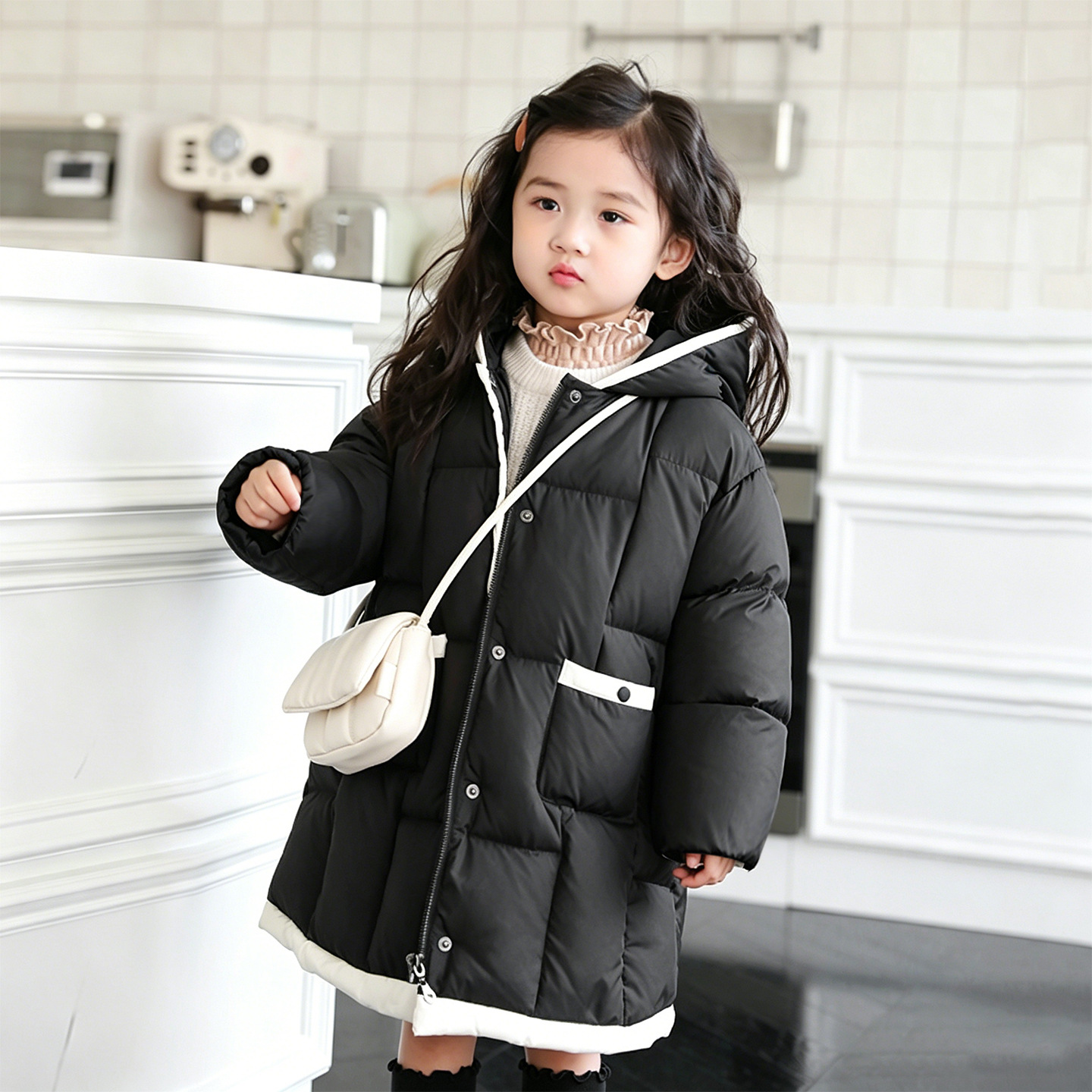 Girls' down jacket, mid-length, winter style, 90% down, slim fit, for toddlers, children, and toddlers, style number 23119