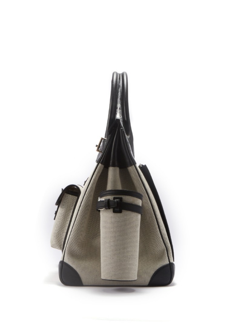 Bolsa de platino directa de fábrica Hac40 bolsas de viaje de color blanco y negro de gran capacidad pulsera de cuero de vaca real de hilo portátil