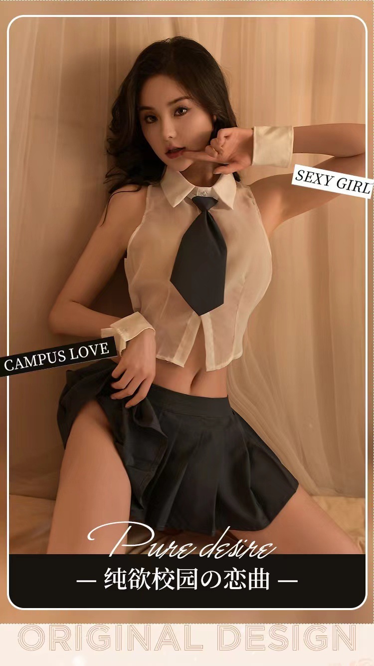 JK Student Uniform Costume Set with Shirt, Grey Skirt, Bow Tie and Arm Sleeves — detail image 8