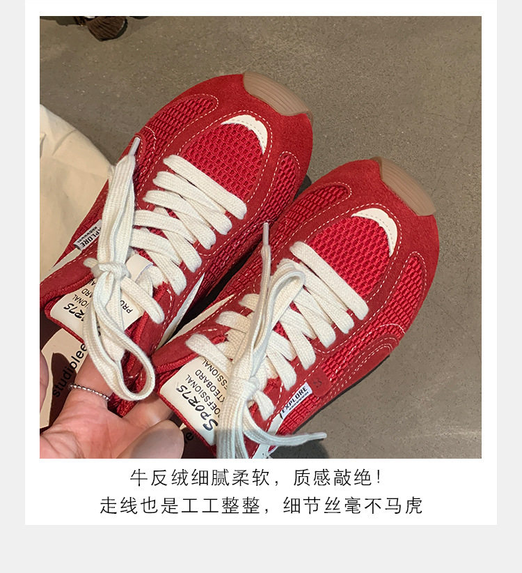 Giày sneaker nữ da bò lưới thân thấp dây buộc gót ẩn 6 cm — Đen (Gót ẩn 6CM) - Còn hàng, Đỏ (Gót ẩn 6CM) - Còn hàng chi tiết 10