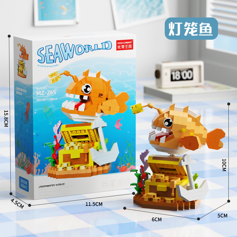 Compatible con Lego Ocean Animal Shark Pez payaso Muñeca de dibujos animados Bloque de construcción de juguete Regalo del día de los niños
