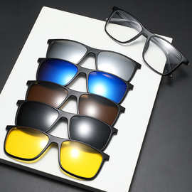 墨镜套镜男女士可换片复古TR黑框眼镜架磁吸五片装偏光太阳镜2299