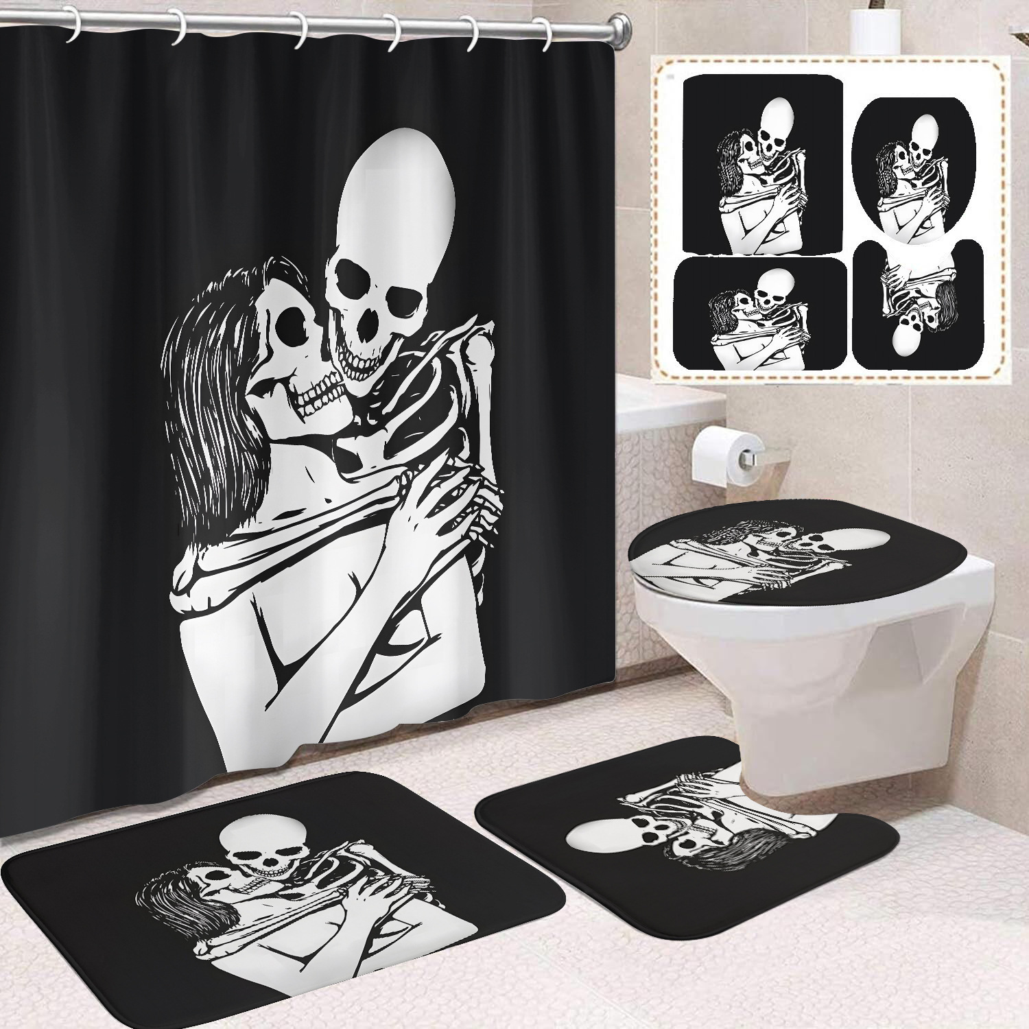 Ventas transfronterizas de Halloween cortina de baño cortina de noche terror impresión digital cortina de baño impermeable cortina de baño mayorista