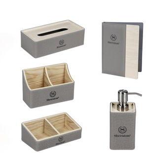 Factory direct hotel room wood grain tissue box tray tea box remote control seat service guide note book