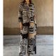 European and American foreign trade women's 2024 new fashion cotton and linen multi-color printing long sleeve casual straight pants two-piece set