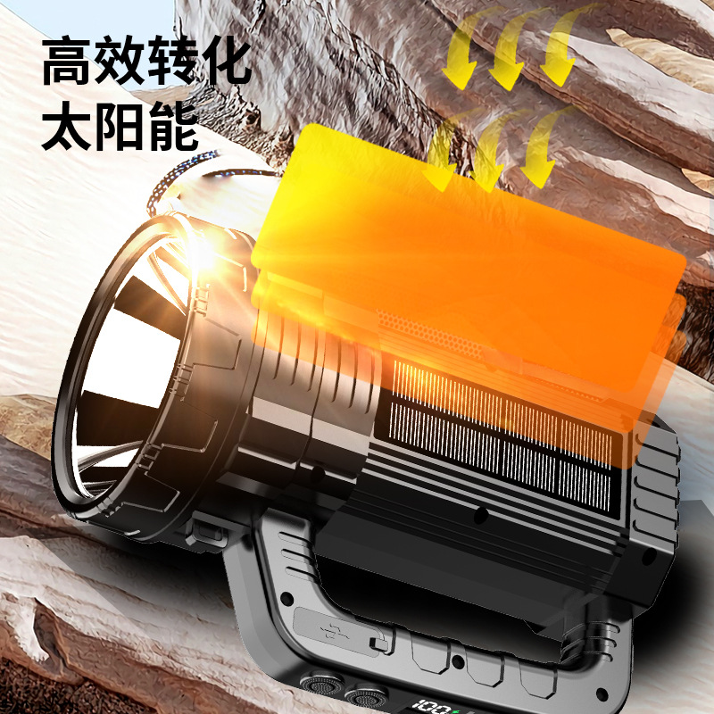 Lámpara portátil de luz fuerte, reflector de aleación de aluminio de emergencia solar para exteriores, linterna de inundación grande con pantalla eléctrica digital LCD