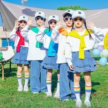 儿童啦啦队演出服小学生秋季运动会套装幼儿园带披肩长袖春秋套装