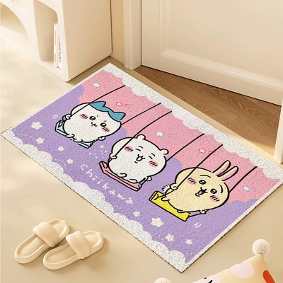 Cartoon Jiikawa Entrance Mat, Silk Loop Door Mat, Household Outdoor Door Mat, Stain-Resistant and Easy to Care For, Foyer Mat (Avtomobil döşəmə paspasları) - swing-4060cm-silk-circle-floor-mat