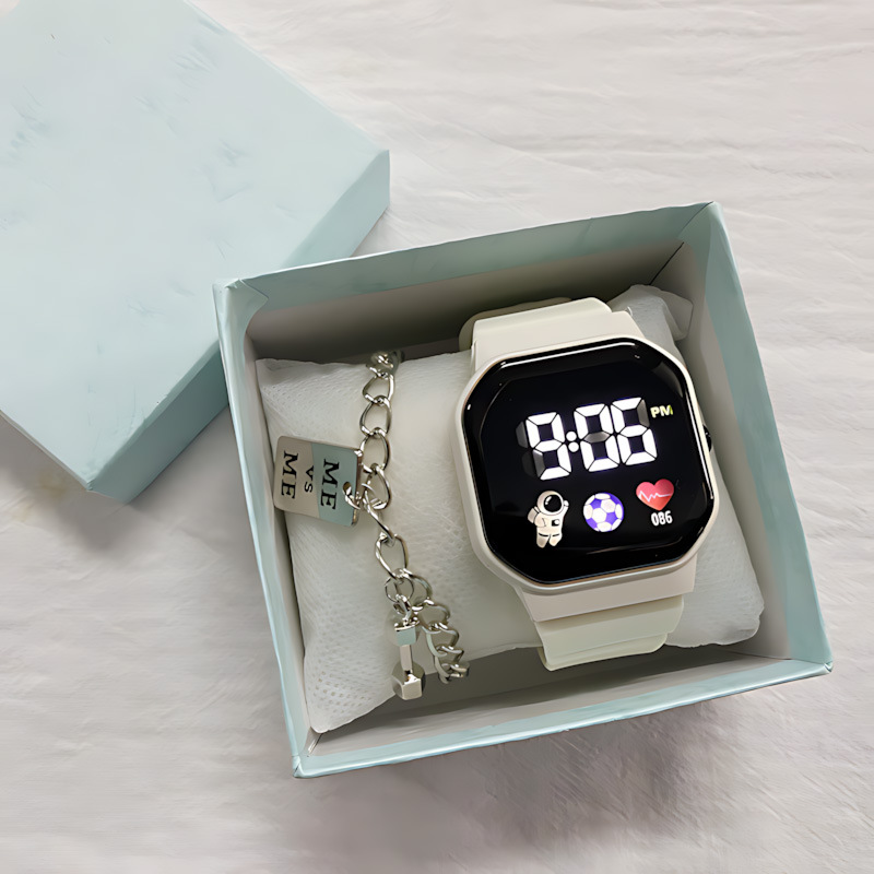 Hombres y niñas estudiantes de secundaria primaria de alto valor facial moda simple multifuncional LED luz nocturna reloj electrónico P33