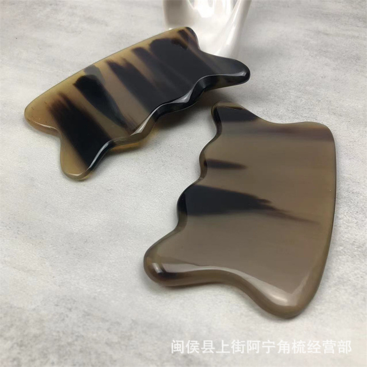 Horn Gua Sha Board Buffalo Horn Scraping Massage Tool Wavy Plate for Body Back Face Meridian Care 9.5cm quality and texture