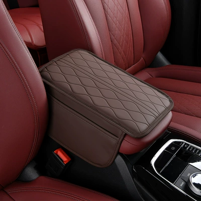 Armrest box pad Simple Storage Bag, Car Tissue - high-frequency-single-layer-storage-pocket-coffee-color