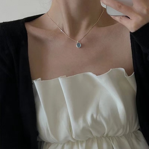 Natural moonstone aquamarine necklace new product unique design oval natural stone snake bone chain best friend birthday gift