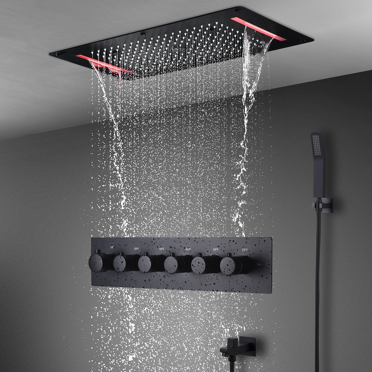 七彩遥控LED灯按摩花洒暗藏式多功能雨淋喷雾瀑布花洒卫浴龙头