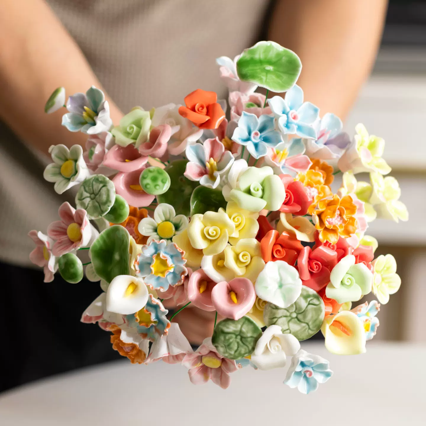 景德镇陶瓷花大号牡丹花手工仿真永生花束装饰摆件创意圣诞节礼物