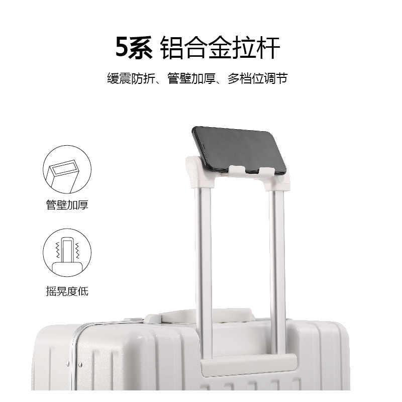 Apertura frontal equipaje de las mujeres marco de aluminio de los hombres caso de embarque maleta de 20/24 pulgadas soporte para teléfono móvil caja de la carretilla de carga USB