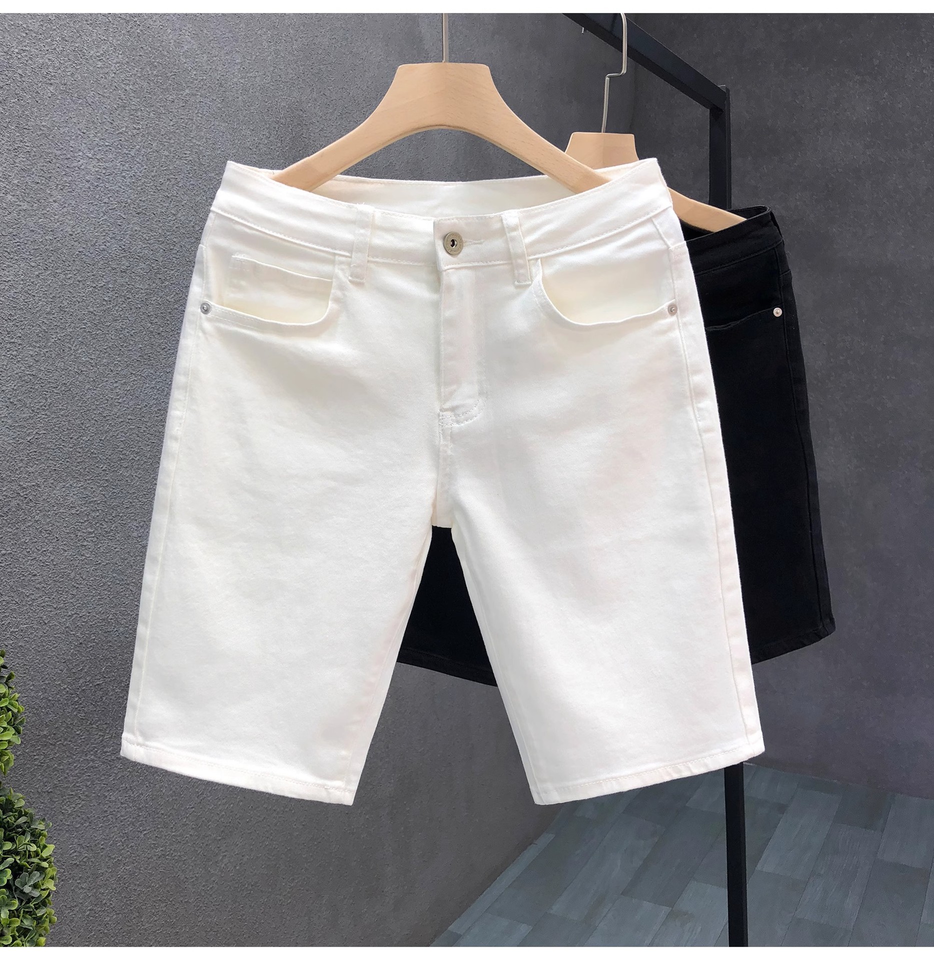 Schlanke Stretch Jeansshorts Für Herren In Blau Für Den Sommer_voghion.com