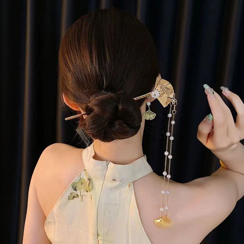 Abanico paso a paso horquilla de borla de perlas de alto valor estilo antiguo de alta calidad horquilla nuevo estilo chino frío y largo accesorios para el cabello con borla