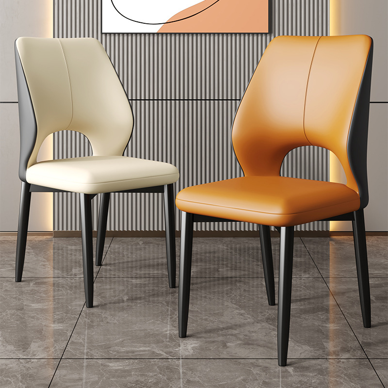 Light Luxury Style Dining Chair Home Metal Frame Leather Modern Simple Restaurant Chair Hotel High-End Design