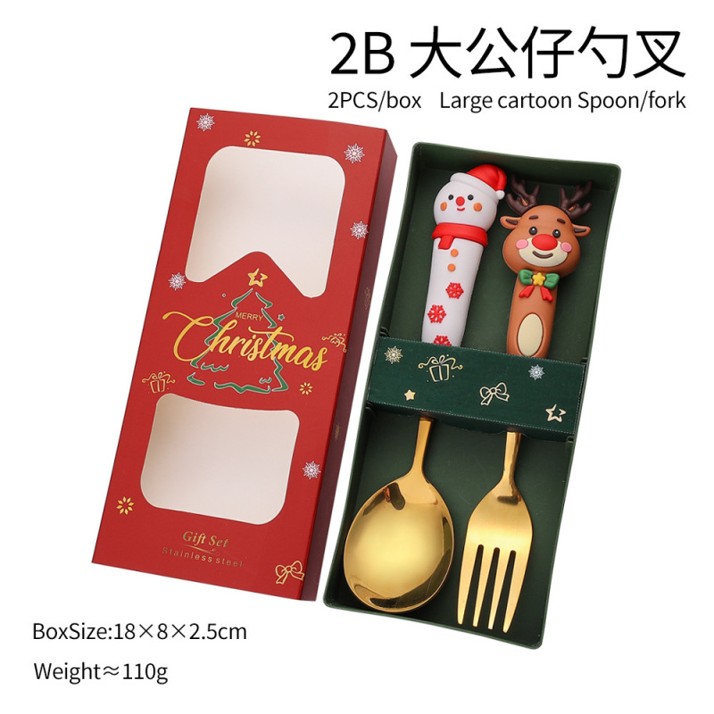跨境圣诞勺子餐具套装 可爱卡通圣诞公仔老人圣诞树创意勺叉礼盒|undefined