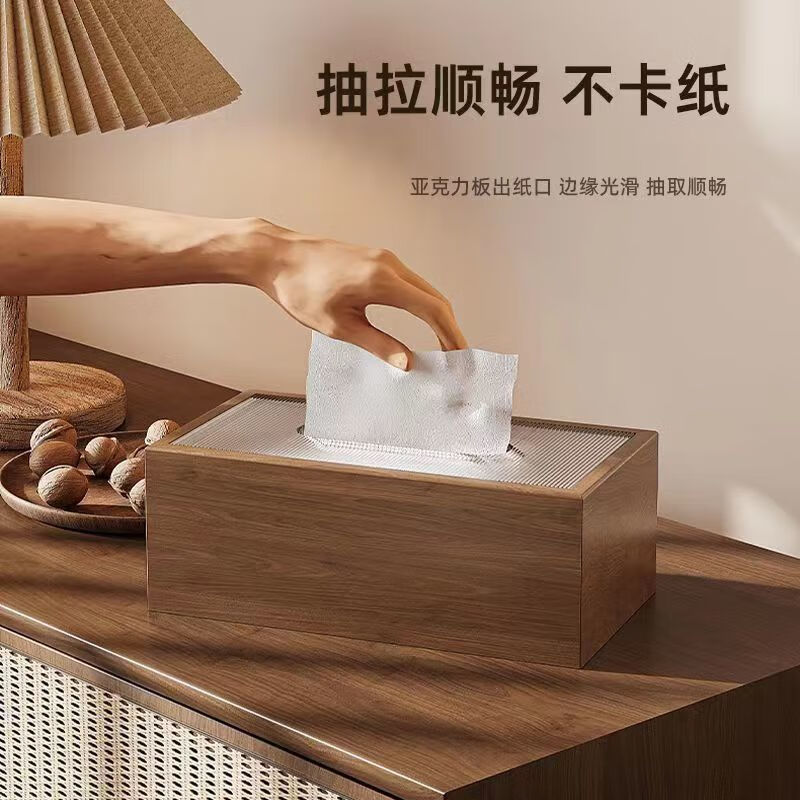 デスクトップティッシュボックスホテル商業ハイエンドシンプルな中国風の紙箱ブラックウォールナット木目ナプキン紙箱|undefined