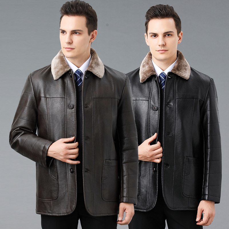 Genuine Leather Jacket Fur All-in-one Men's Jacket Velvet