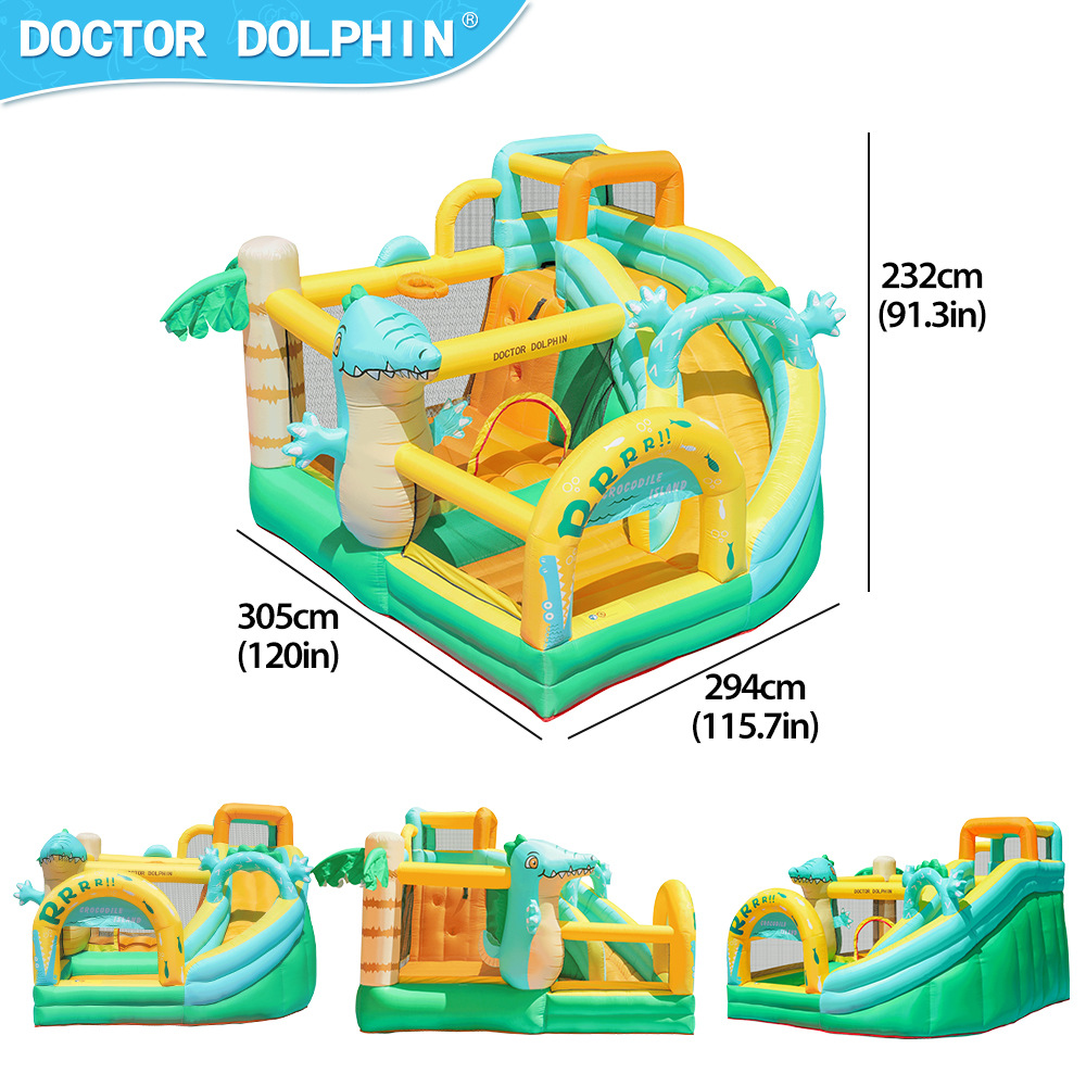 Doctor Delfín | Castillo inflable infantil para exteriores, parque de atracciones con trampolín, pequeño castillo inflable con tobogán y trampolín combinados para uso doméstico