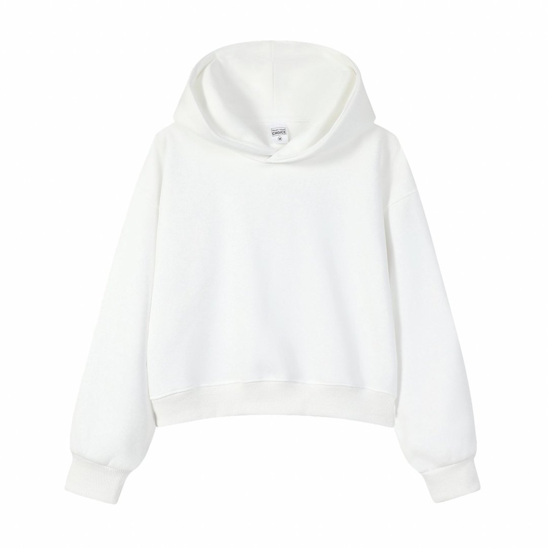 Marca de moda de color sólido con capuchón de plata, camiseta corta de hombro para mujeres otoño y invierno pesado 450g con camiseta con capuchón cálida y casual