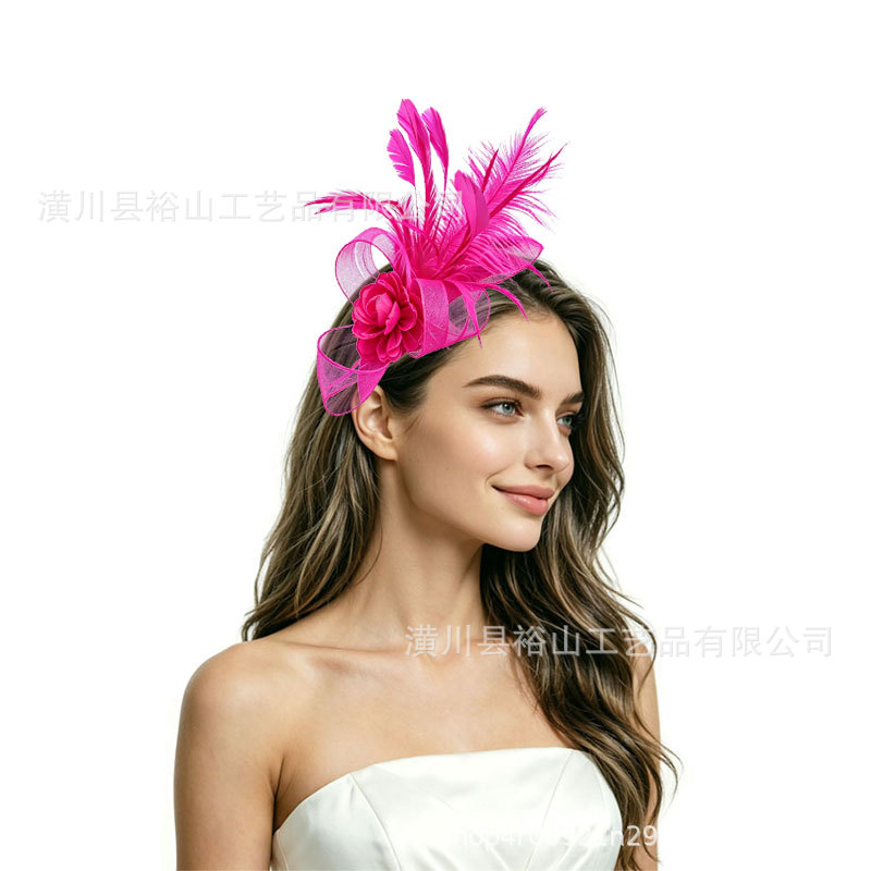 European and American Horse Racing Festival Banquet Mesh Feather Headpiece Bridal Hairband Headwear Prom Party Hairband Hairpin Hair Accessory