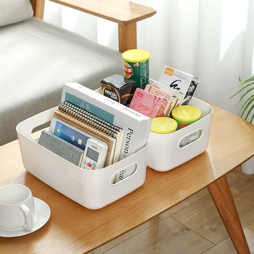 Desktop clutter storage box, cosmetic and snack organizer, plastic storage box for home living room