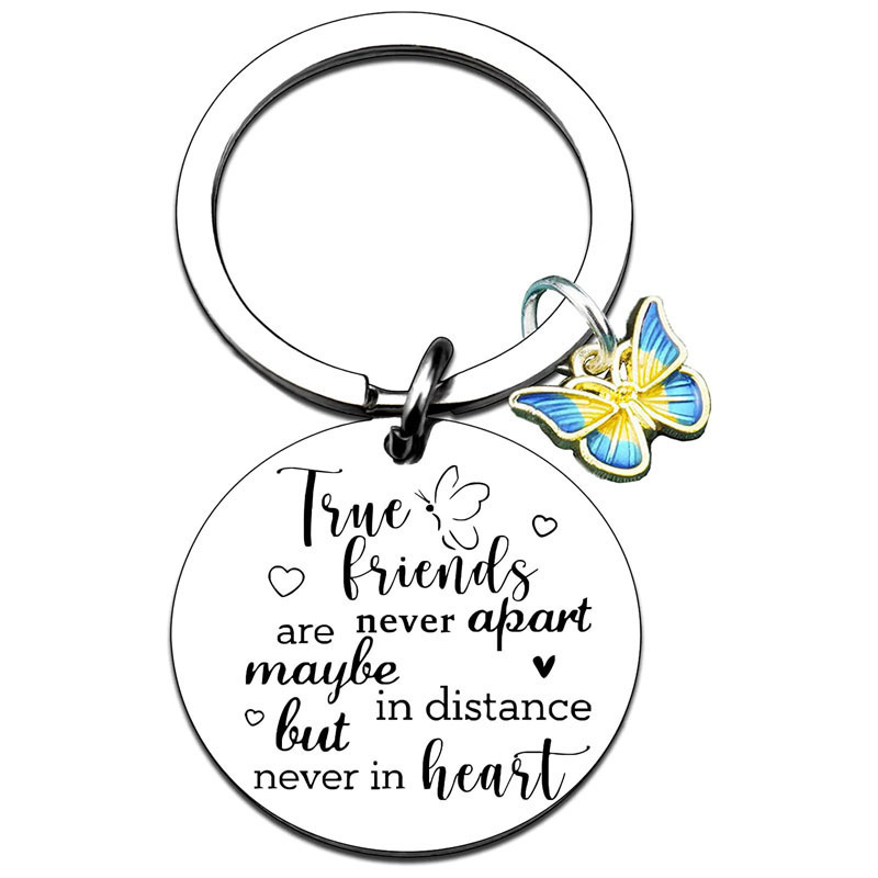 Inspirational Friendship Keychain True Friends Are Never Sisters Mother-Daughter Butterfly Stainless Steel Keychain
