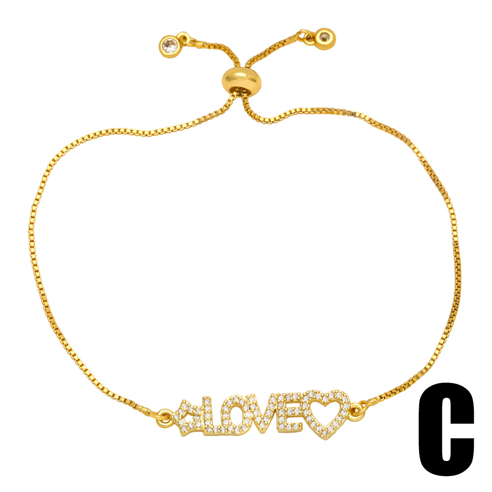 Fashion Simple Inlay Rhinestone Letter Lightning Copper Bracelet