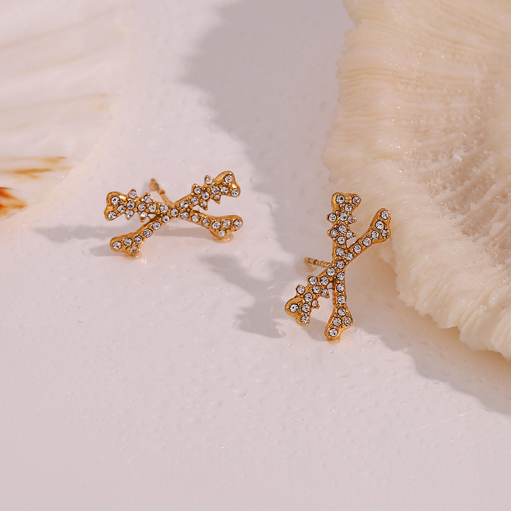 Halloween X-bone Diamond Stud Stainless Steel Earrings